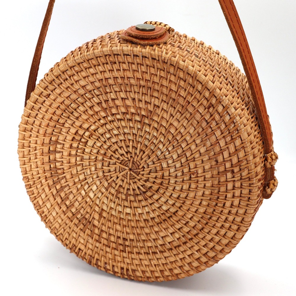 Rattan Crossbody Bag Circular Women Woven Floral Lining Boho Summer Beach Purse - Picture 2 of 9